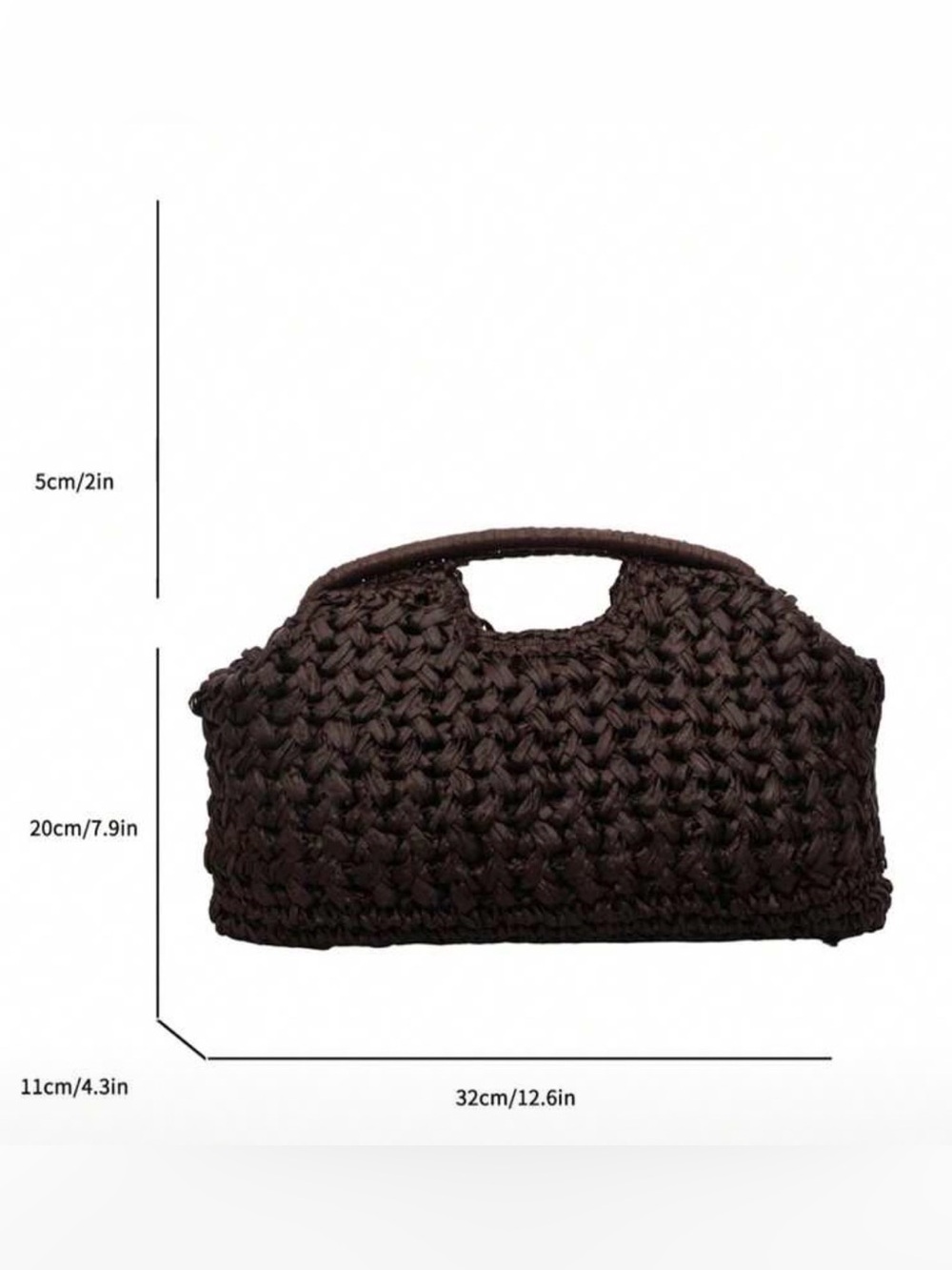 NWT Vegan leather womens bag purse clutch Woven Handheld Tote Bag in Dark Brown - Picture 3 of 3